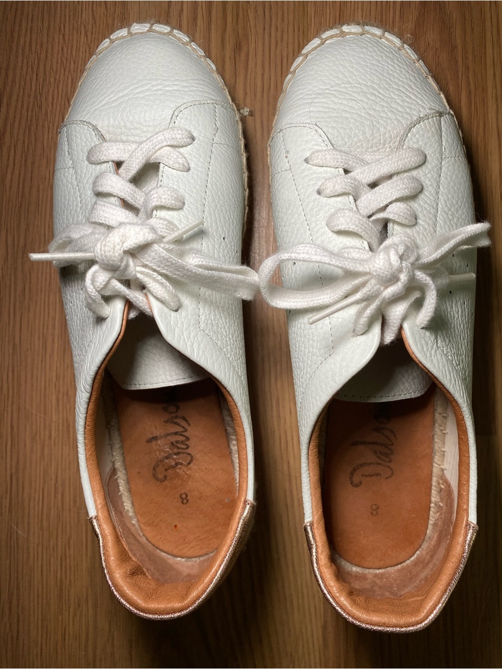 Dalson Women's White Leather Lace-Up platform espadrille with Tan Trim